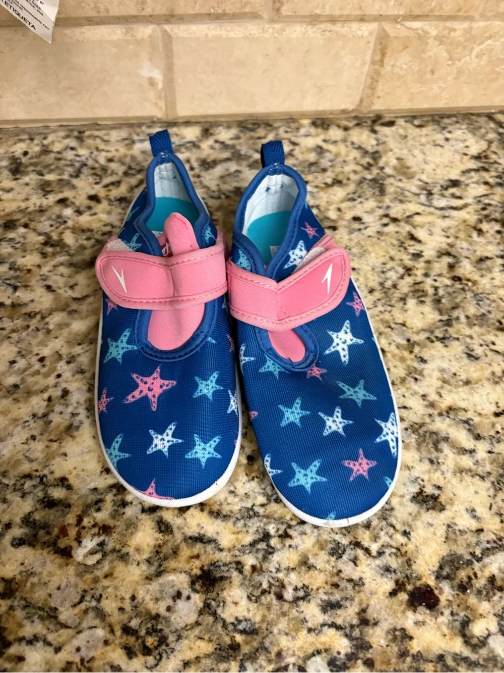 Speedo Blue Star Print Water Shoes with Pink Strap